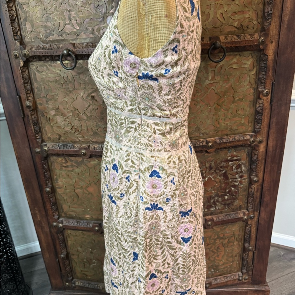 Tory Burch Cream Midi Dress with Blue and Pink Floral Embroidery 4 - Picture 2 of 11